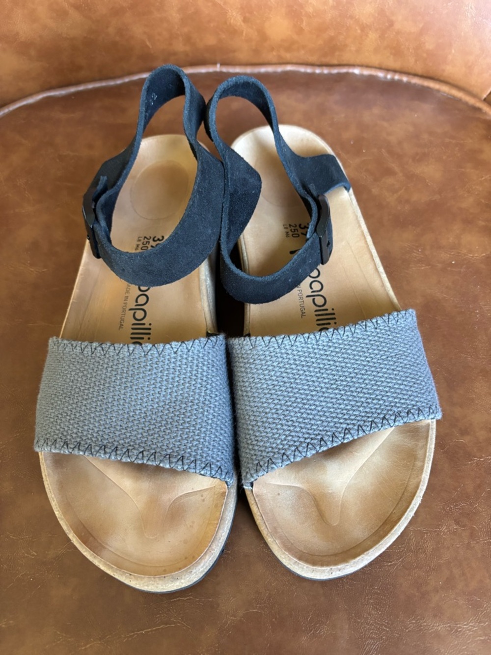 Papillio Birkenstock Glenda Platform Sandal Gray Canvas Suede Ankle Strap 39 - Picture 2 of 6